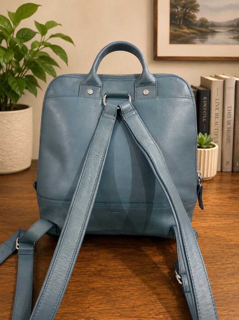 Shinola Mini Zip Backpack Slate Blue Leather Detroit Made $795 Retail - Picture 2 of 14